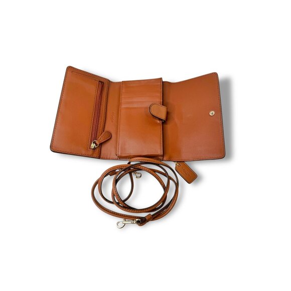 Coach Brown Leather Wallet Purse Phone Holder Removable Strap Snap Closure - Picture 2 of 13